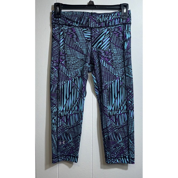 Under Armour Pants - Under Armour Womens HeatGear Compression Cropped Leggings Teal Purple 1271786 SM